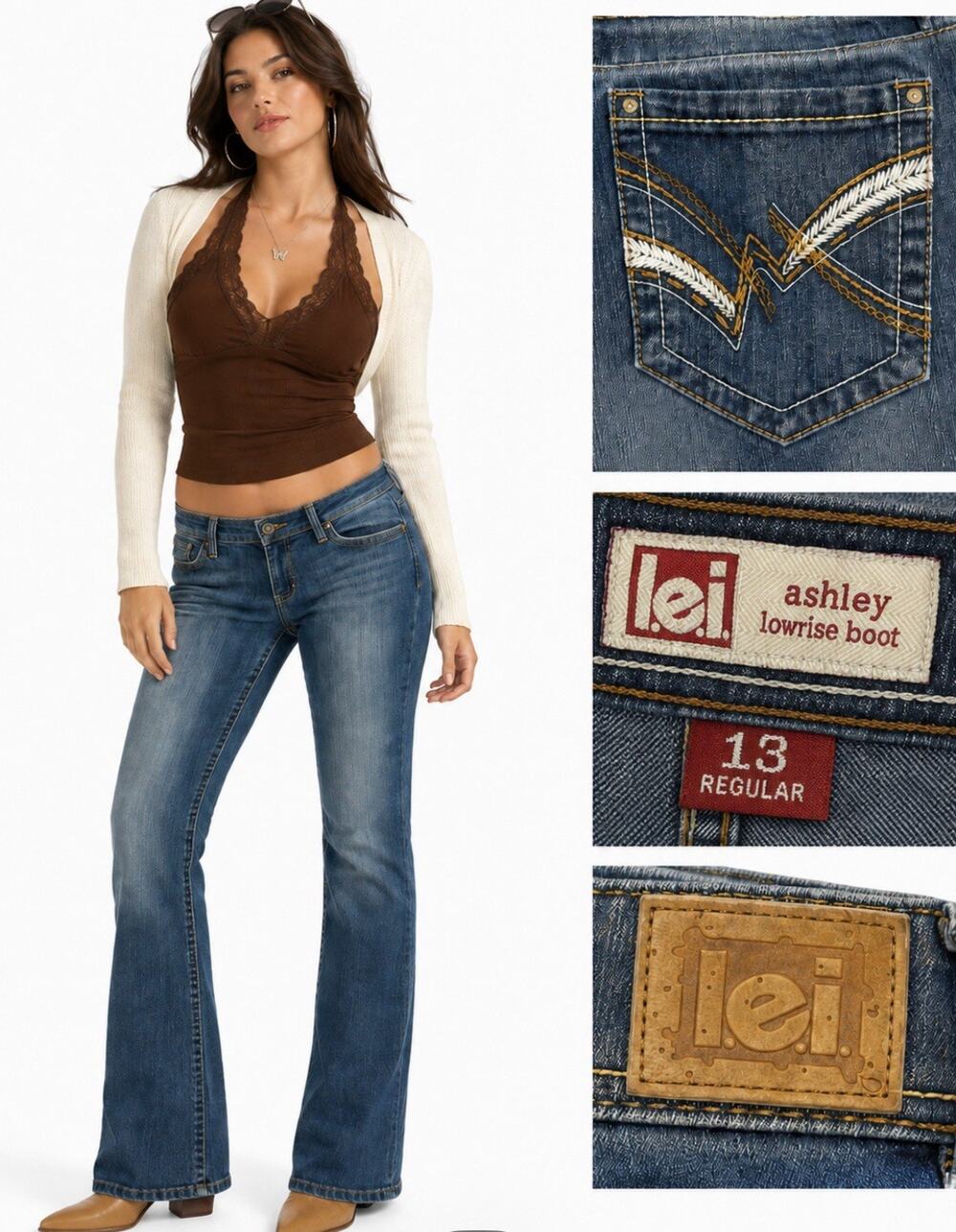 Y2K Indie Sleaze L.e.i. Ashley Lowrise Bootcut Jeans Size 13 Medium Wash Indigo